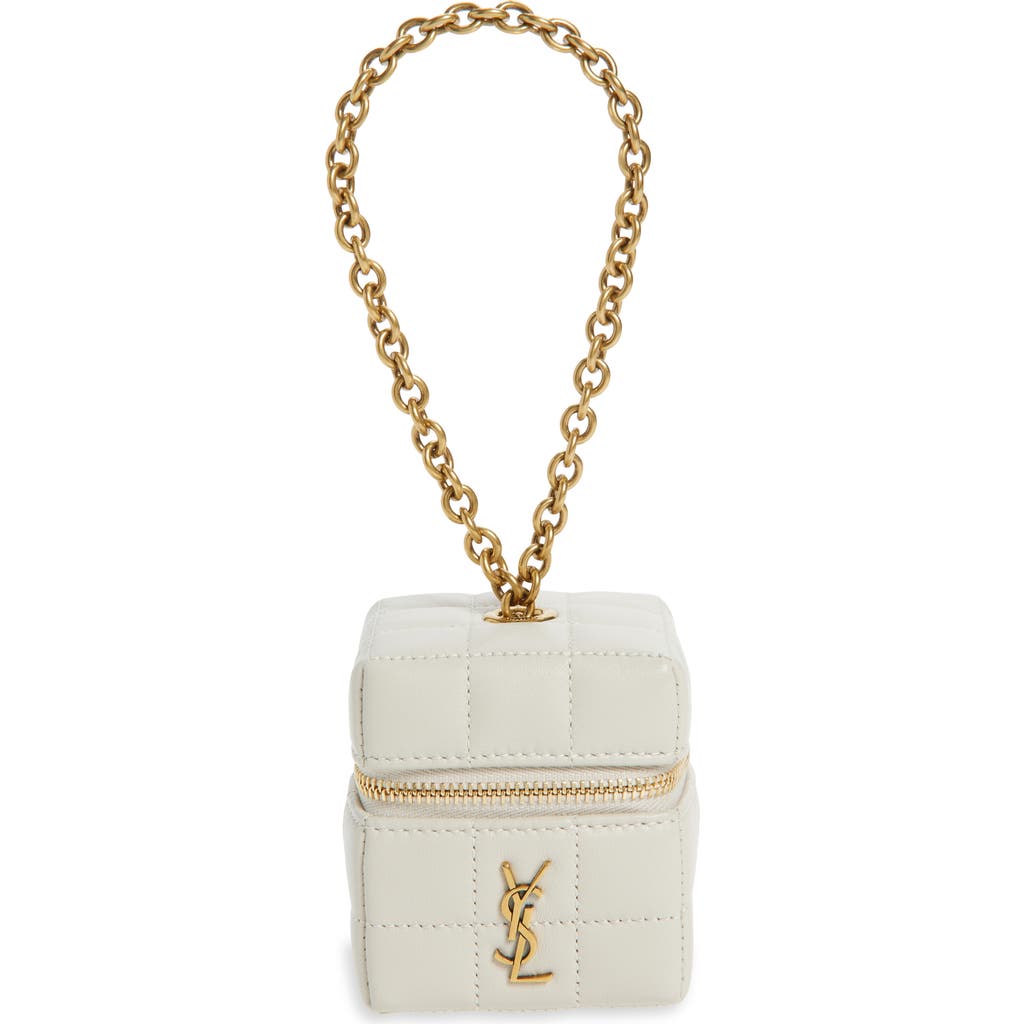 Saint Laurent Mini Cassandre Matelassé Carré Leather Wristlet In White