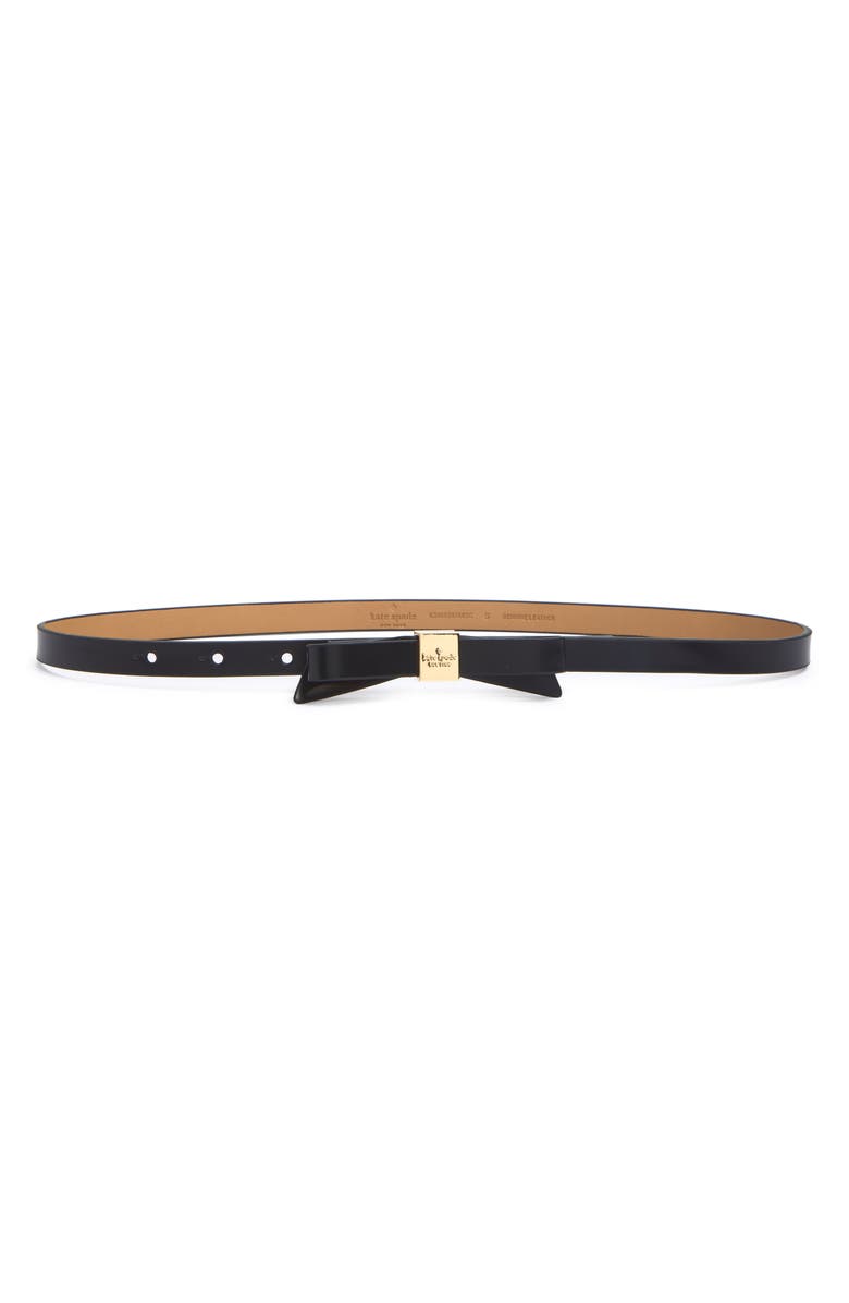 Kate Spade New York bow logo plate belt, Main, color, Black / Polished Gold