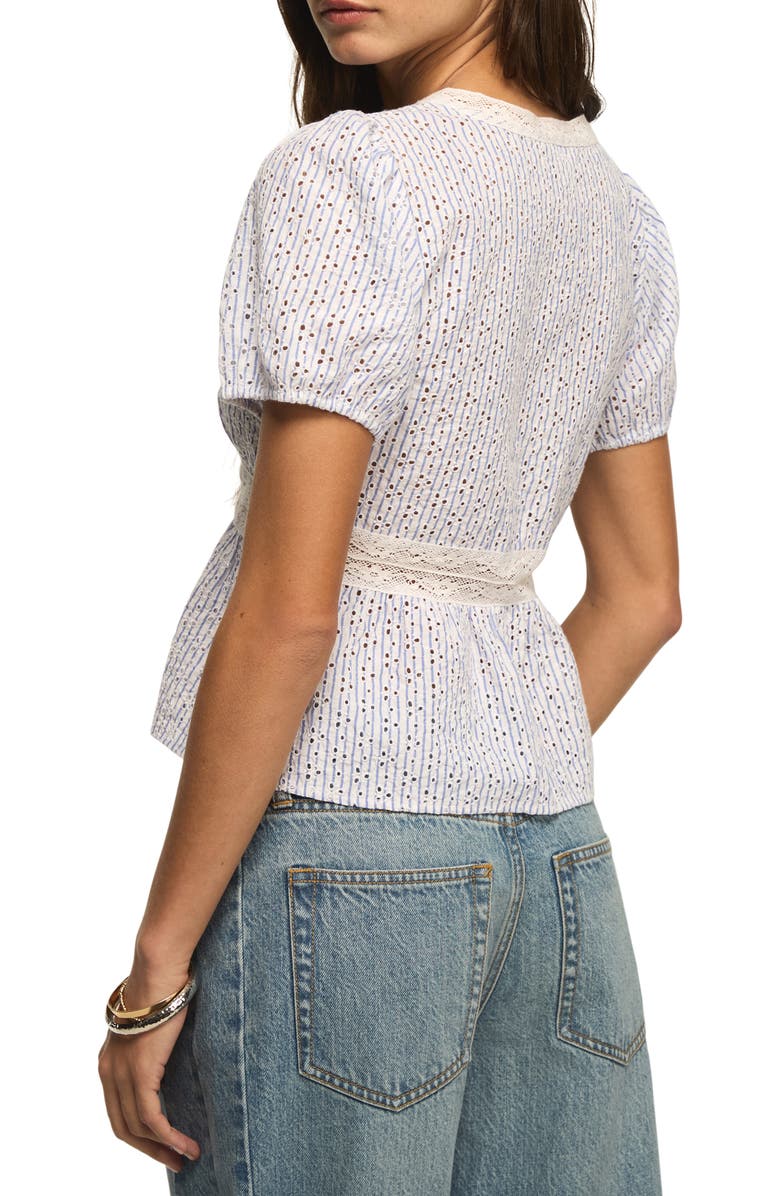 Lucky Brand Eyelet Embroidered Babydoll Top, Alternate, color, Blue Stripe