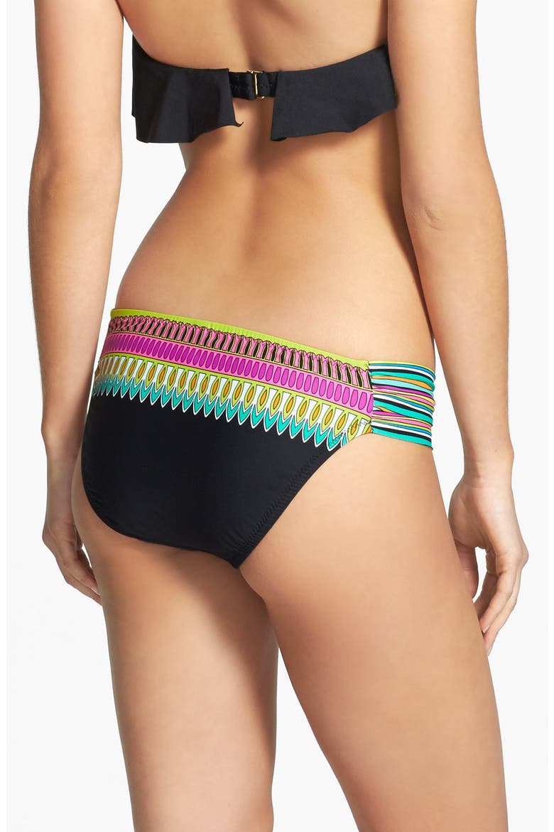 'Plumas' Shirred Side Hipster Bikini Bottoms, Alternate, color, BLACK MULTI