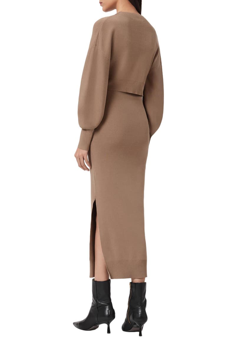 Dina Blouson Sleeve Sweater & Knit Midi Dress Set, Alternate, color, PINE BARK BROWN