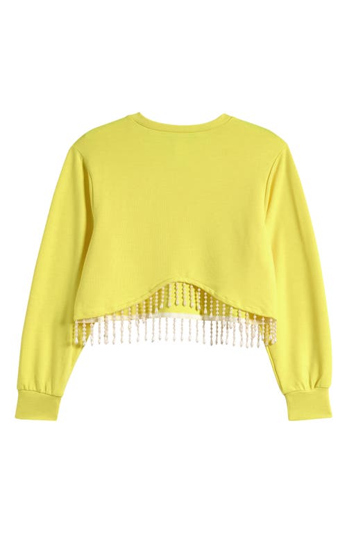 Truce Kids' Beaded Fringe Hem Sweatshirt In Yellow