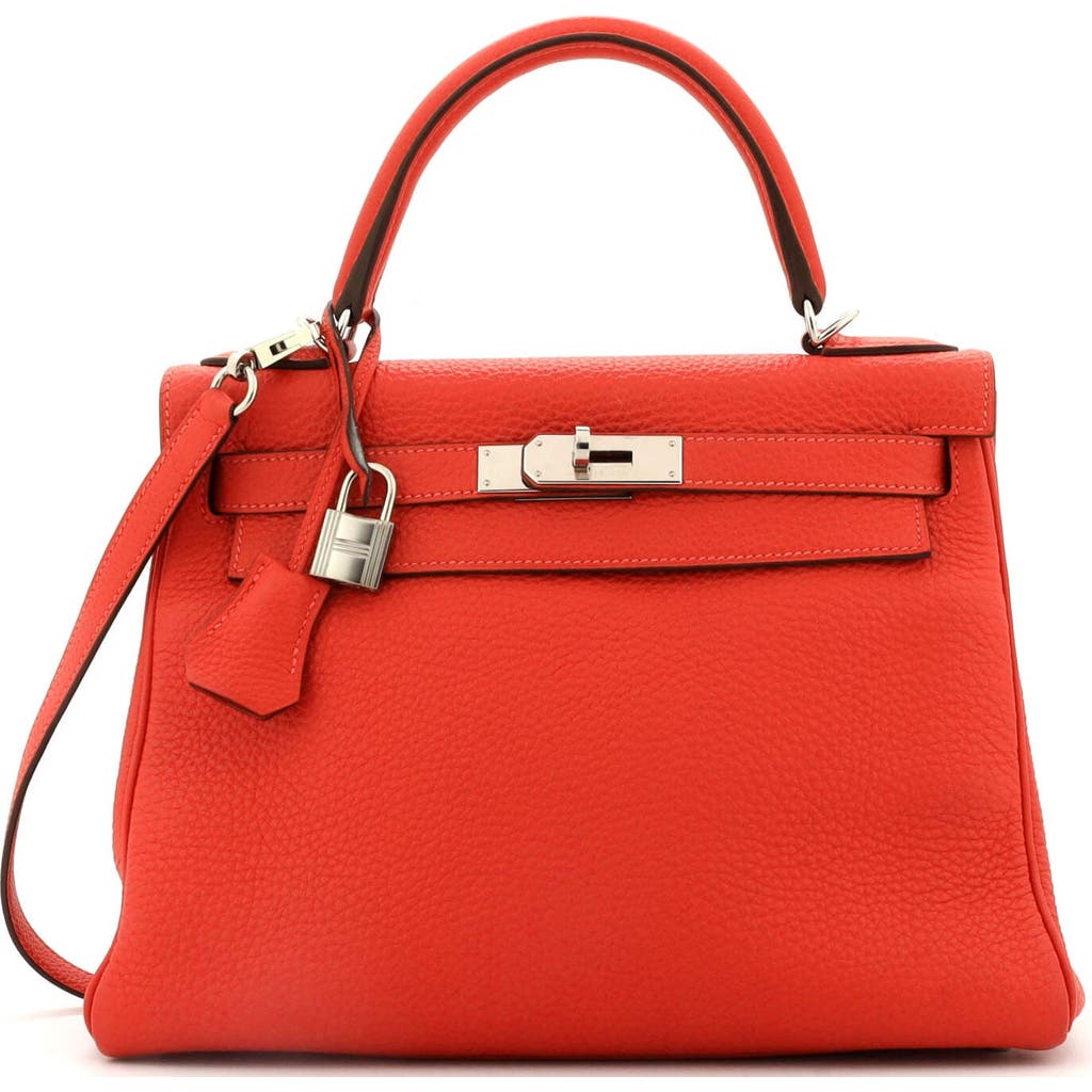 Pre-owned Hermes Hermes Kelly Handbag Red Clemence With Palladium Hardware 28 In Red