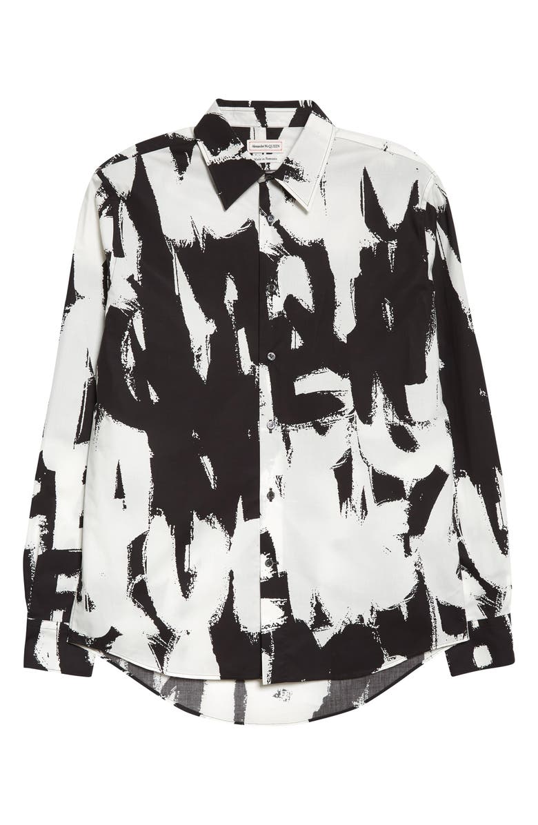McQueen Men's Graffiti Logo Cotton Button-Up Shirt, Alternate, color,
