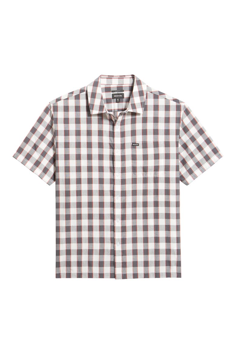Cru Plaid Short Sleeve Button-Up Shirt, Alternate, color, BLACK/ OFF WHITE/ RED