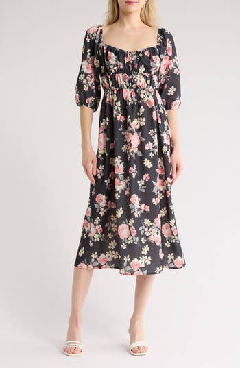 Velvet Torch Elbow Sleeve Floral Print Dress In Black Floral