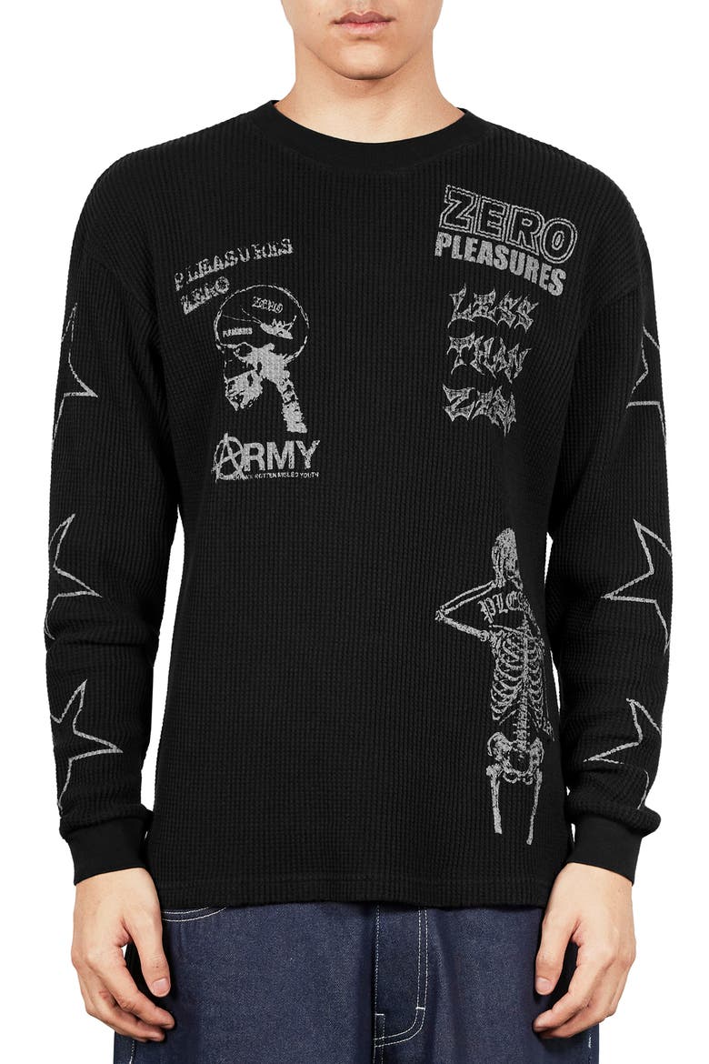 X Zero Skateboards Misled Thermal Graphic Long Sleeve T-Shirt, Main, color, BLACK