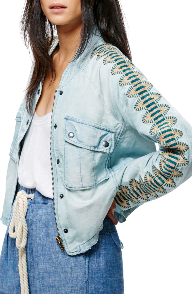 Free People Embroidered Linen & Cotton Jacket, Alternate, color, 
