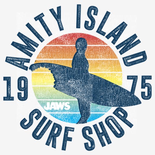 Jaws Retro Amity Island Surf Shop Graphic T-shirt In White