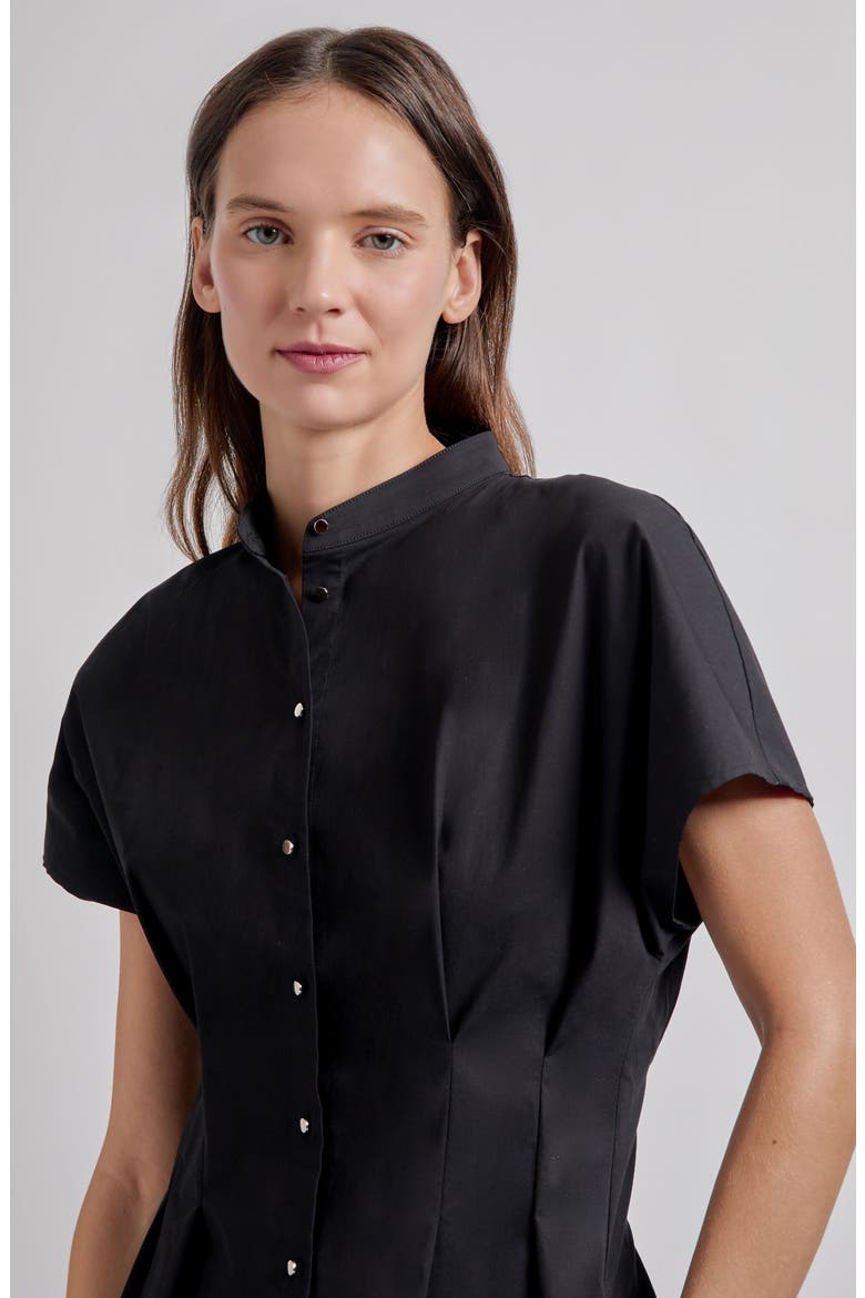Button-Up Cotton Midi Dress, Alternate, color, BLACK