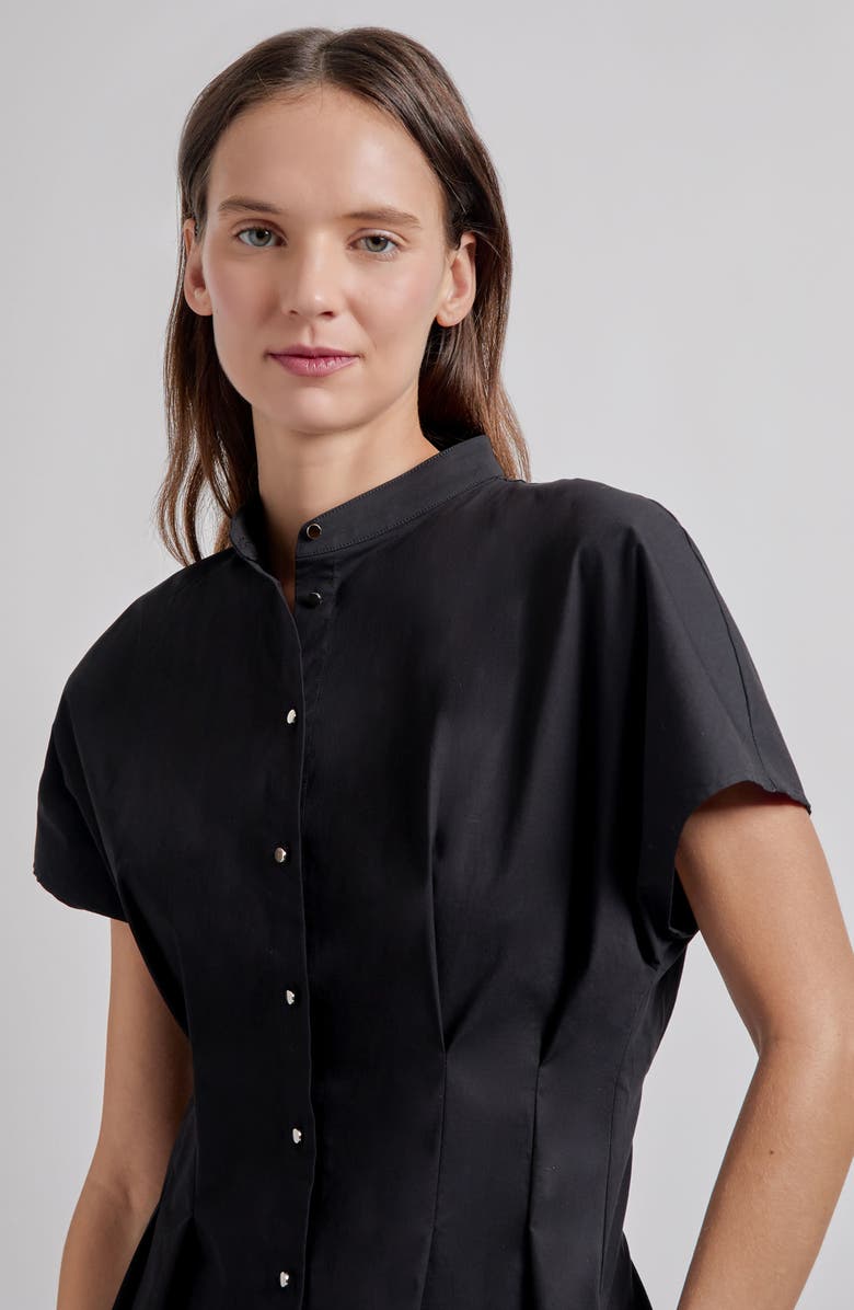 Misook Button-Up Cotton Midi Dress, Alternate, color, Black