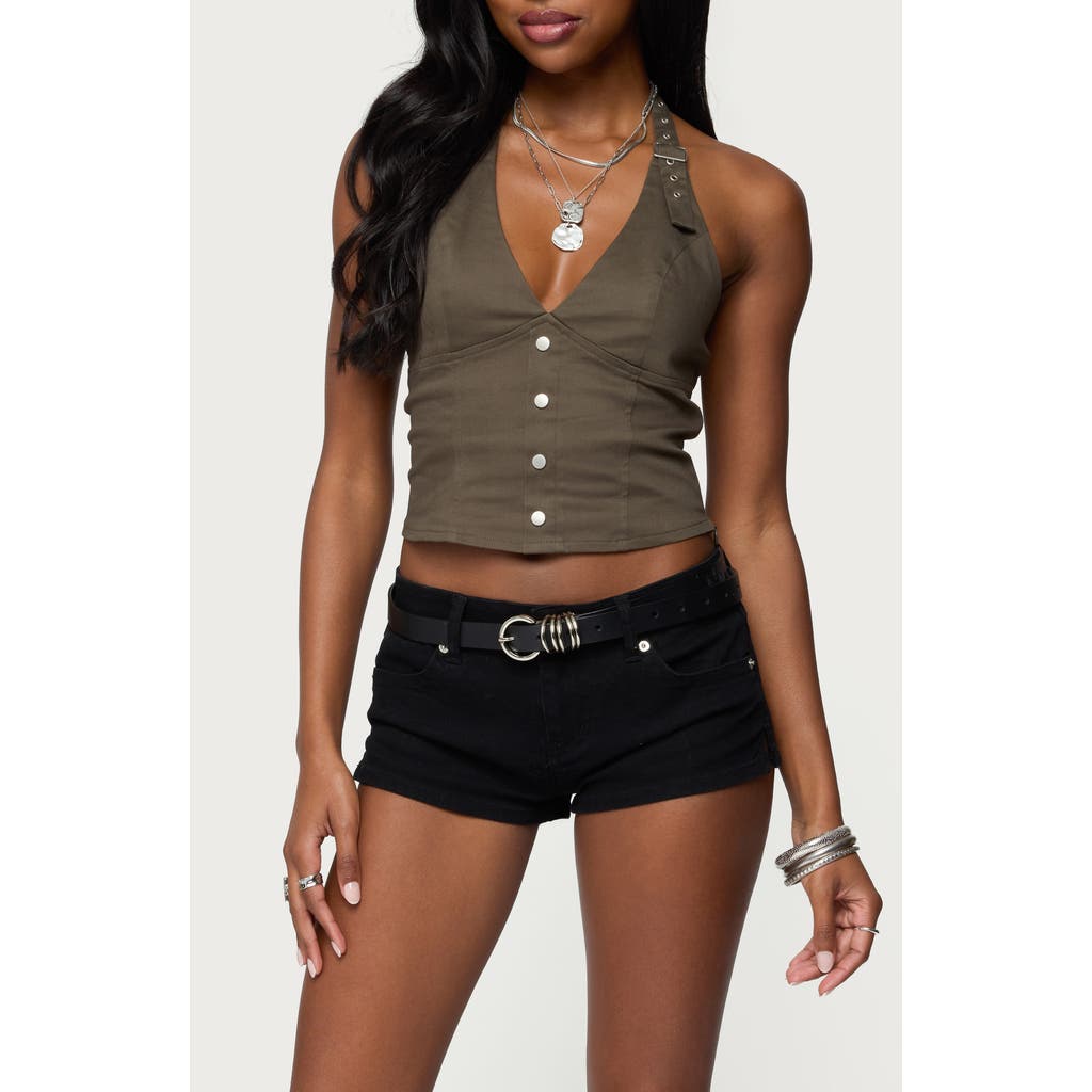 Edikted Keli Buckle Halter Crop Top In Green