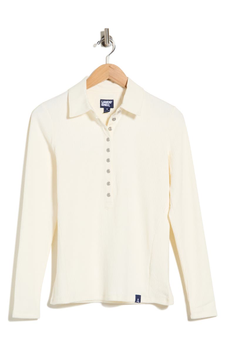 Long Sleeve Ribbed Polo, Alternate, color, EGRET