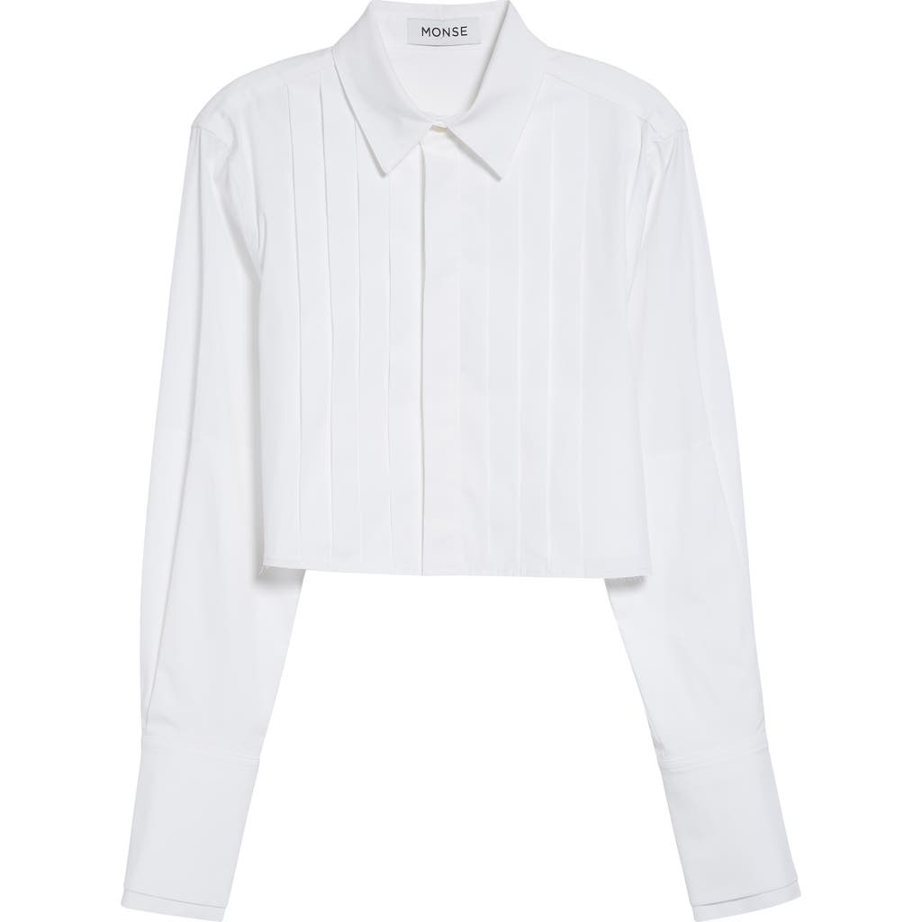 Monse Crop Stretch Poplin Tuxedo Shirt In White