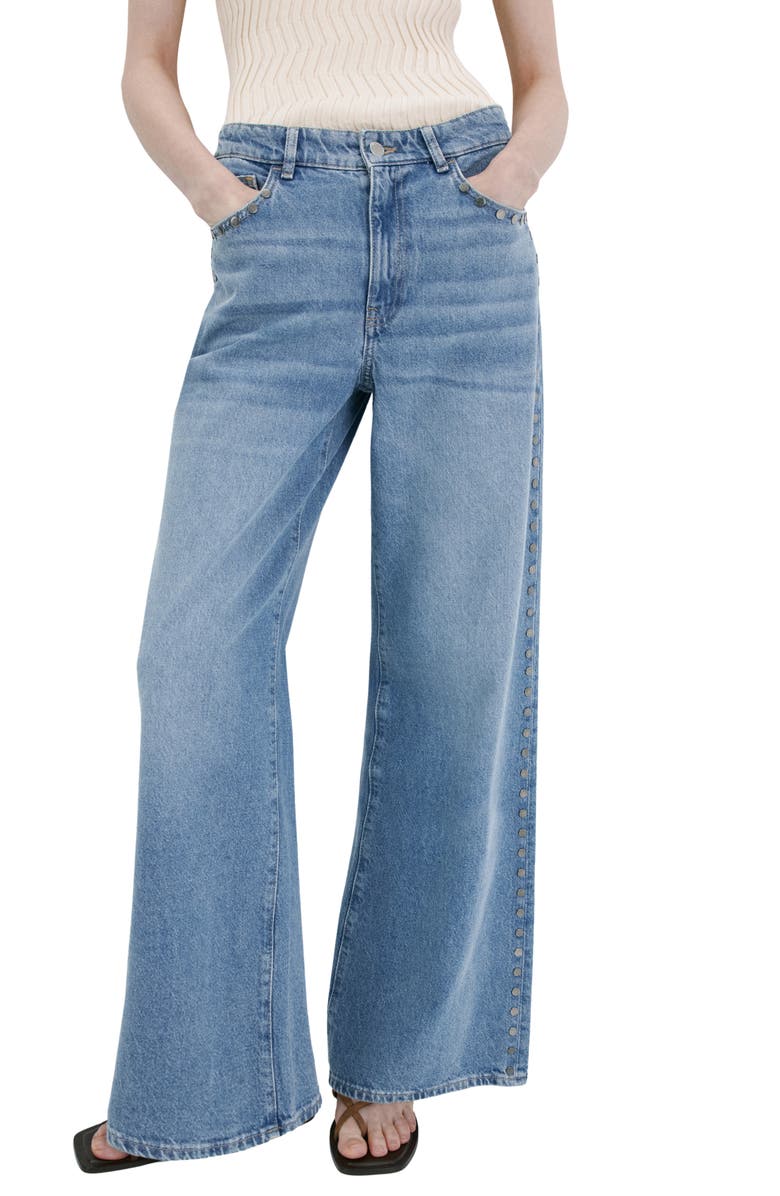 MANGO Studded Straight Leg Jeans, Main, color, 