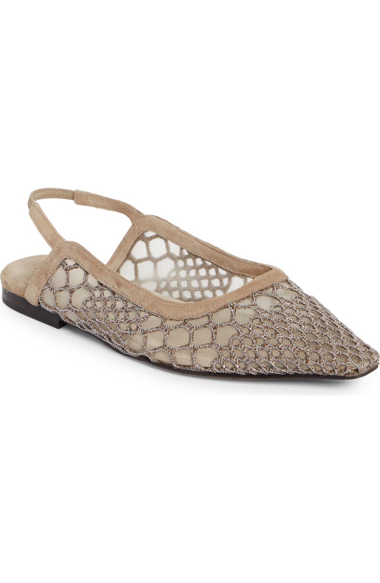 Brunello Cucinelli Caged Monili Pointed Toe Slingback Flat, Main, color,