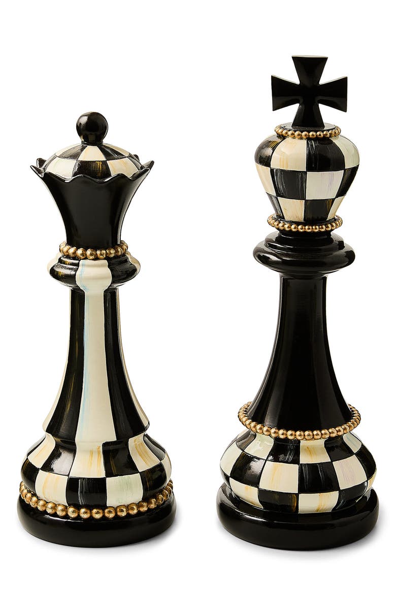 MACKENZIE CHILDS Set of 2 Courtly Chess Decor Pieces, Main, color, Black