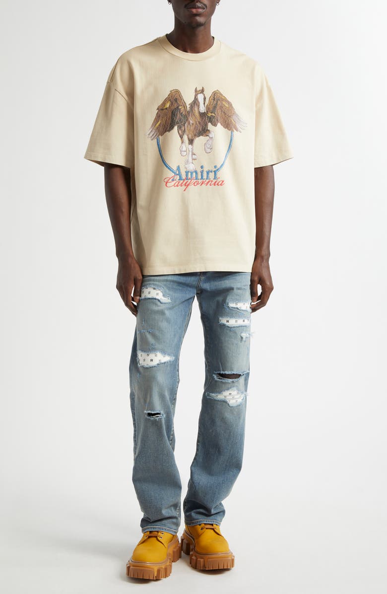 AMIRI Pegasus Oversize Cotton Graphic T-Shirt, Alternate, color, Alabaster