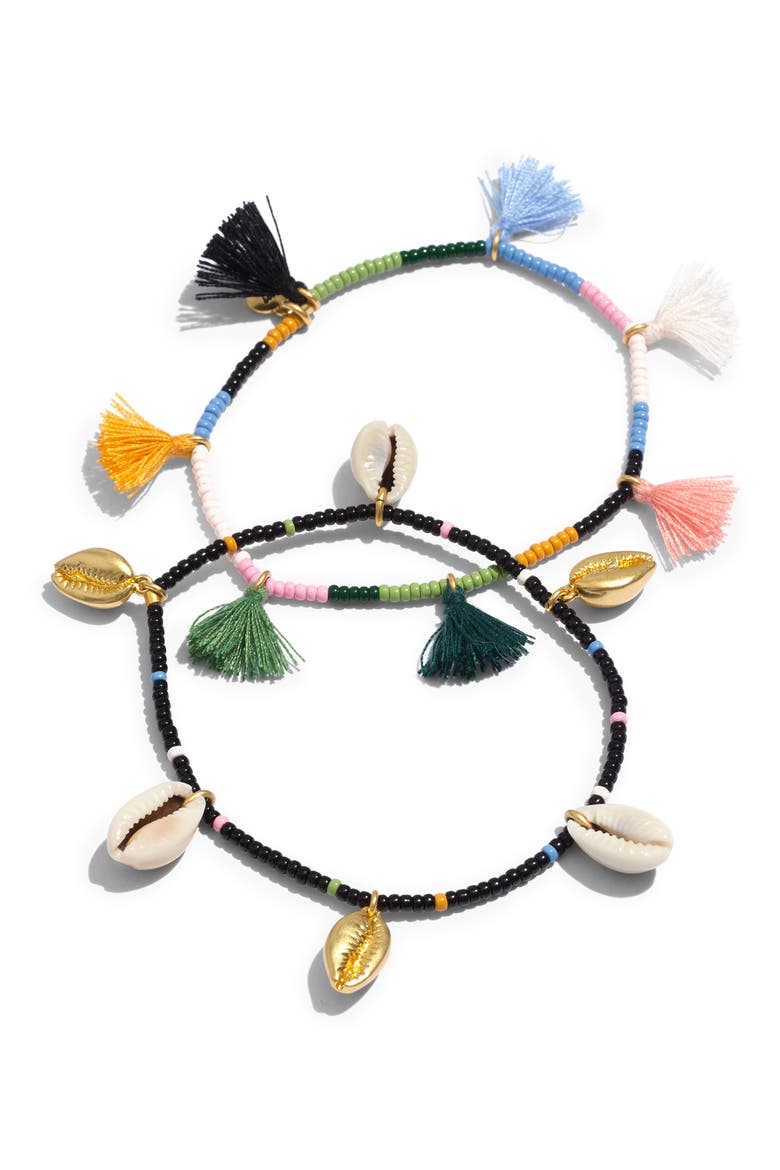 Beachside 2-Pack Tassel Bracelets, Main, color, TRUE BLACK/ MULTI
