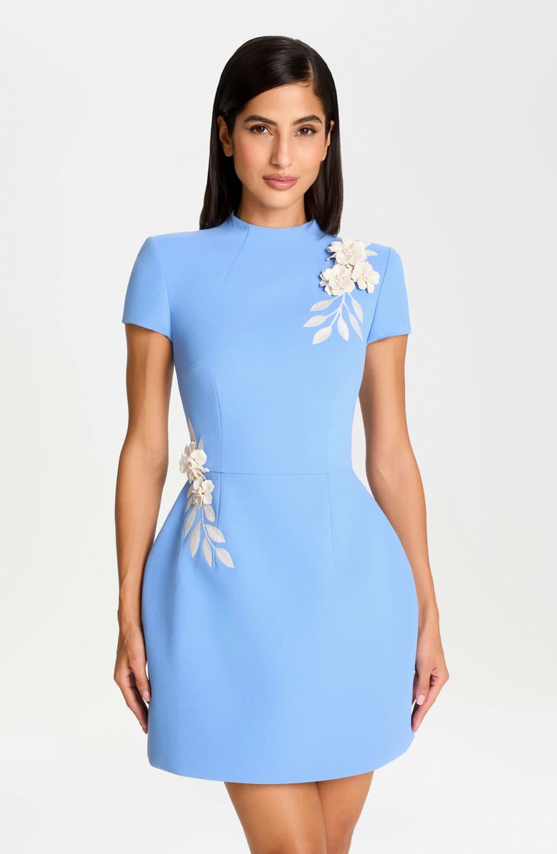NADINE MERABI Natalia Floral Appliqué Crepe Cocktail Minidress, Alternate, color, Blue