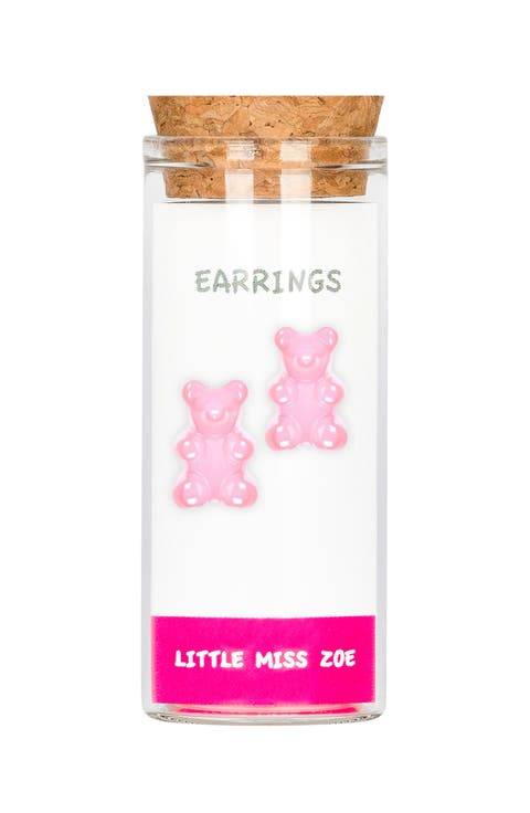 Kids' Sterling Silver Gummy Bear Stud Earrings in Gift Bottle