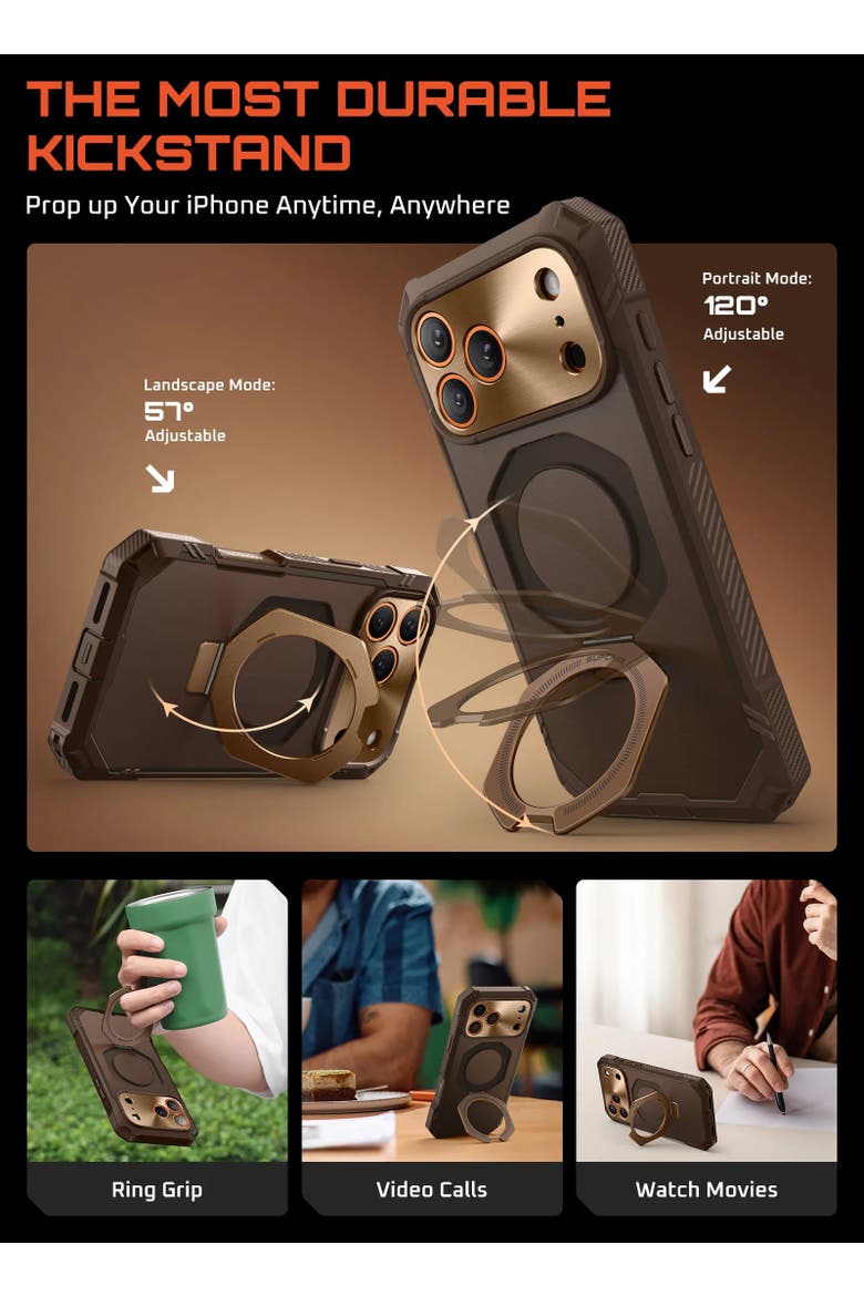 UB GRIP PRO Series iPhone 17 Pro Max MagSafe Phone Case with HD Tempered Glass, Alternate, color, Brown - iPhone 17 Pro Max