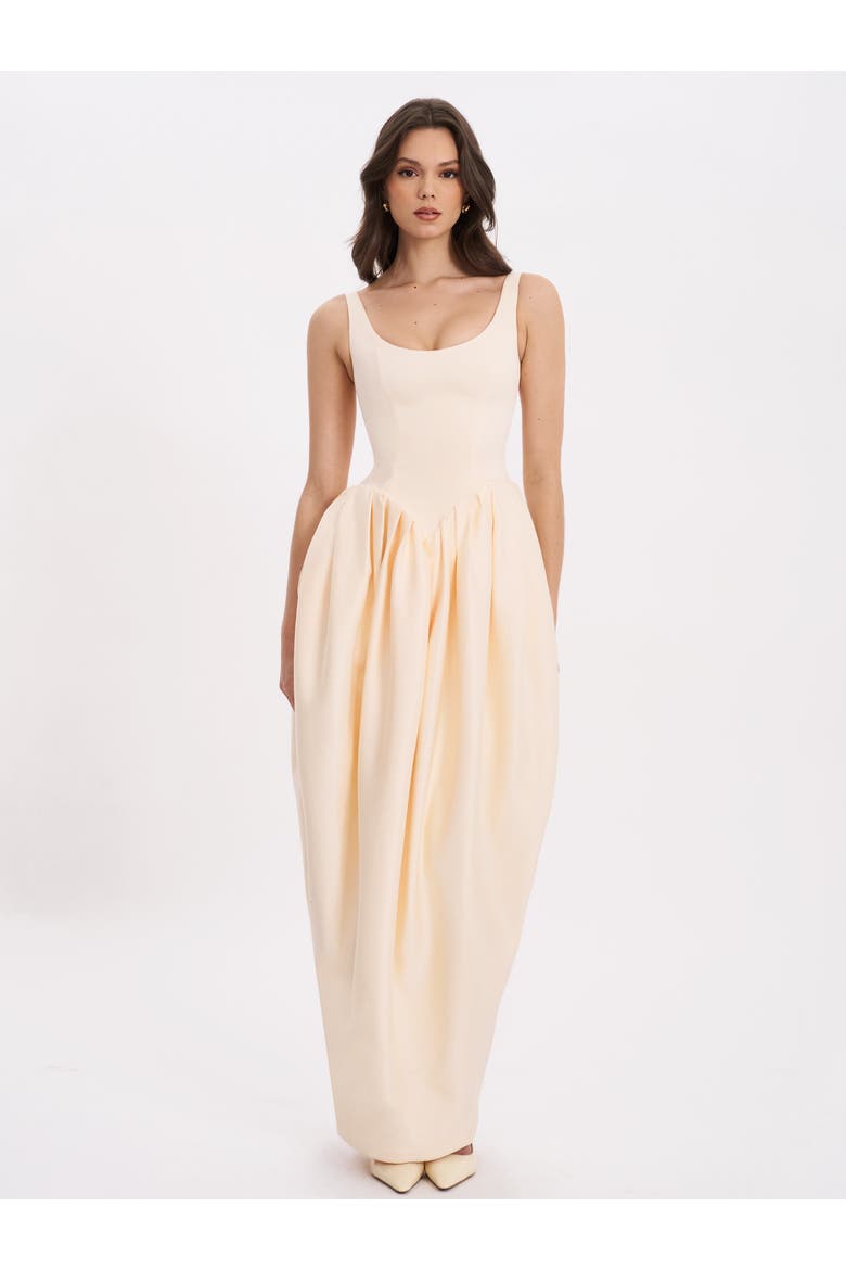Udana Drop Waist Tulip Gown, Main, color, Butter Yellow