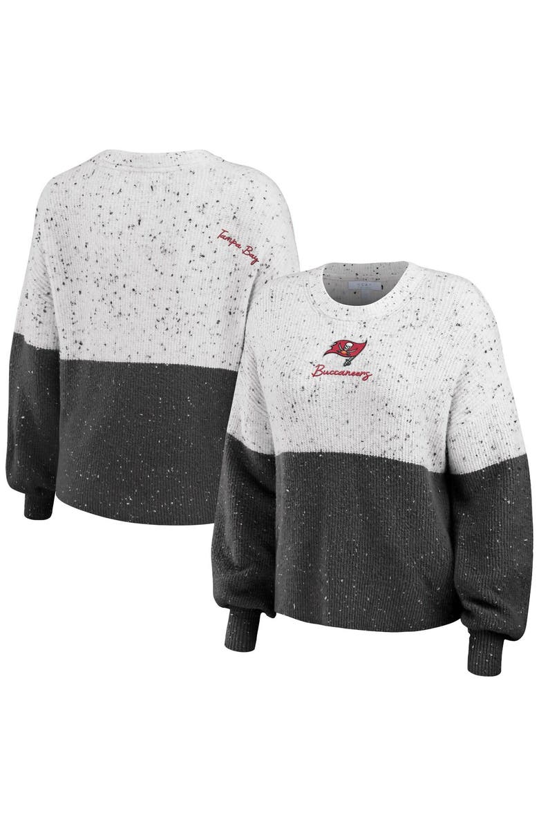 WEAR by Erin Andrews Women's WEAR by Erin Andrews  White/Pewter Tampa Bay Buccaneers Lighweight Modest Crop Color-Block Pullover Sweater, Alternate, color, 