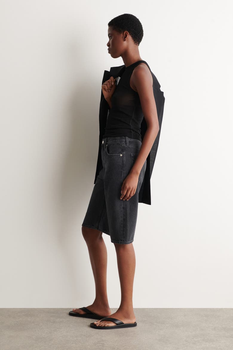 Chord Straight-leg Denim Shorts, Alternate, color, BLACK