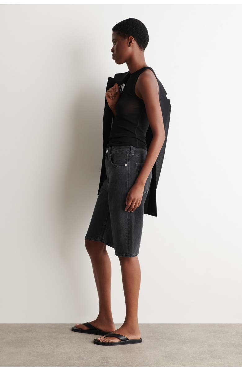 COS Chord Straight-leg Denim Shorts, Alternate, color, Black