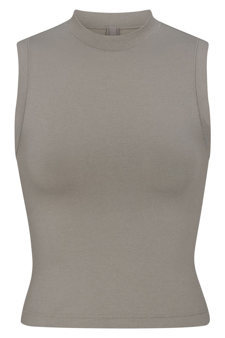 Stretch Cotton Jersey Mock Neck Tank, Alternate, color, SMOKE