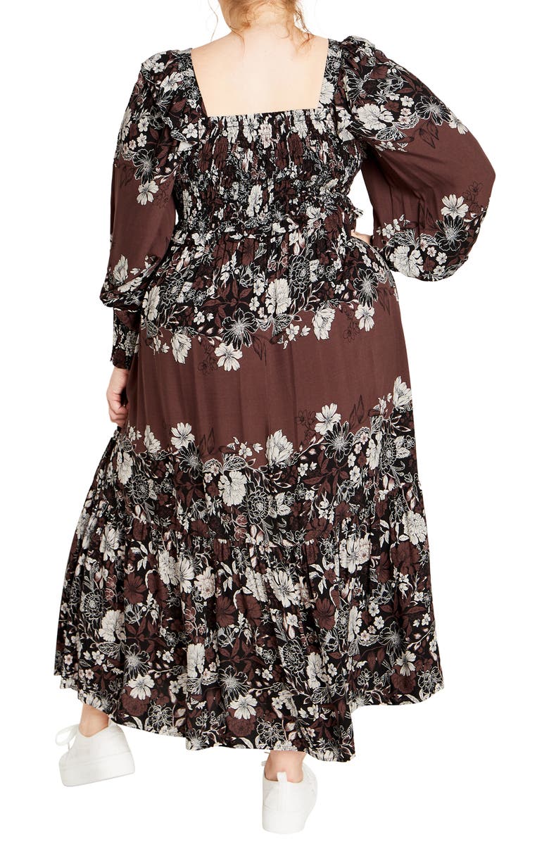 City Chic Sadie Smocked Bodice Long Sleeve Maxi Dress, Alternate, color,