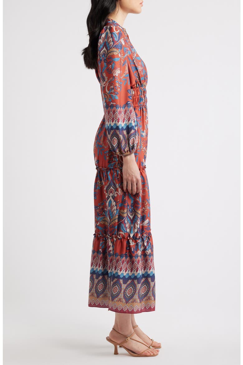 Paisley Floral Long Sleeve Tiered Dress, Alternate, color, RUST MULTI
