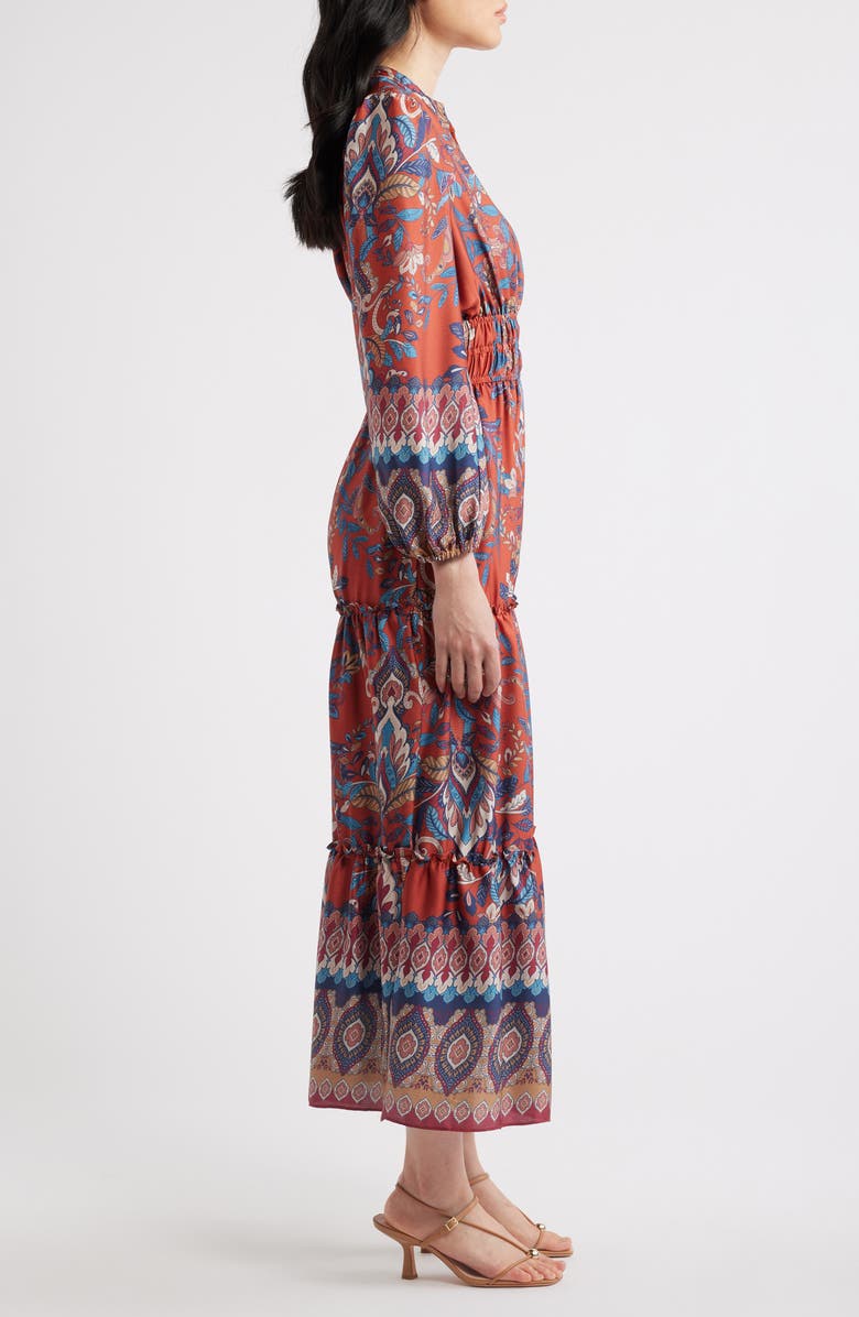 Julia Jordan Paisley Floral Long Sleeve Tiered Dress, Alternate, color, Rust Multi