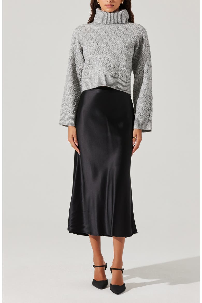 Textured Stitch Crop Turtleneck Sweater, Alternate, color, HEATHER GREY
