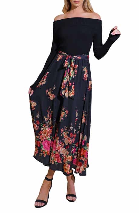 Floral Mix Off the Shoulder Midi Dress