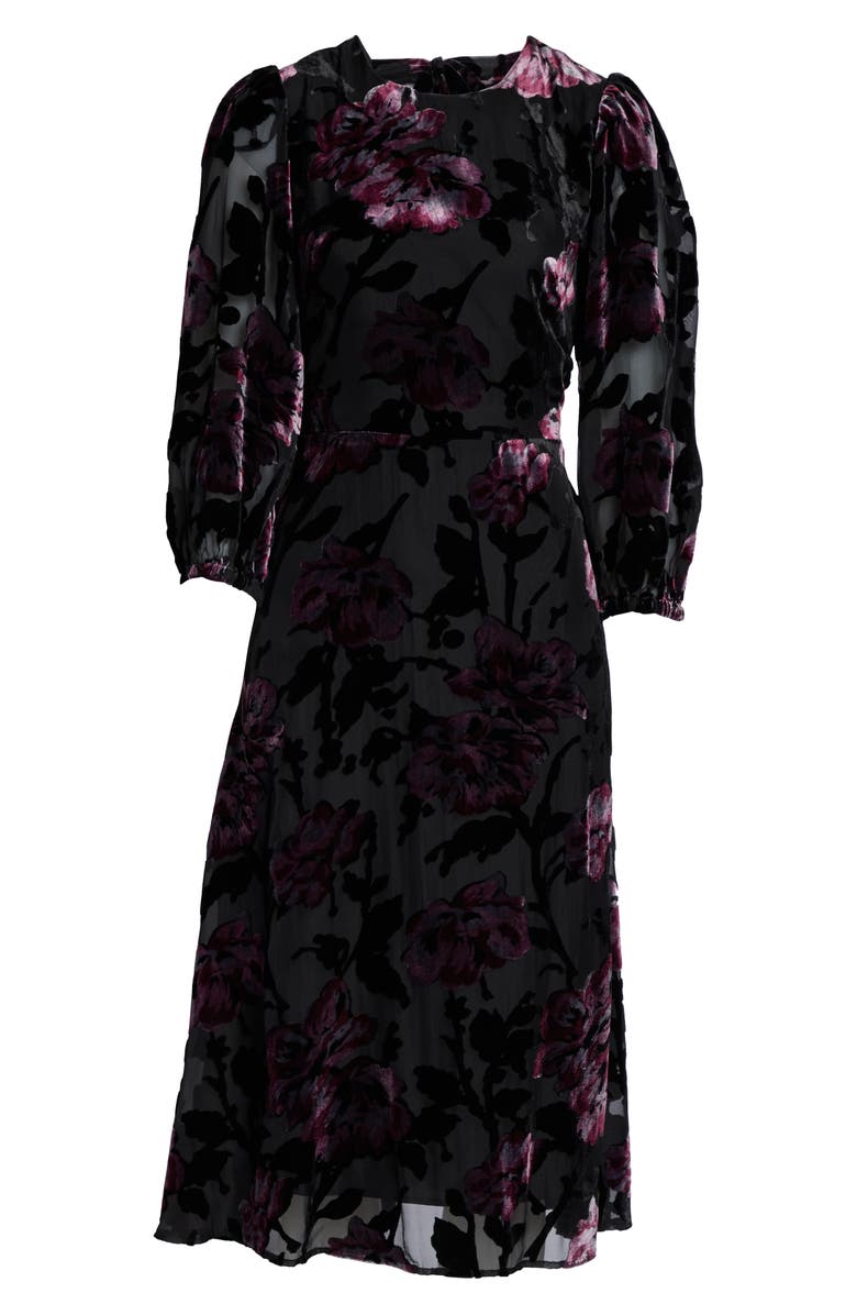 Eliza J Balloon Sleeve Chiffon Jacquard Dress, Alternate, color, 