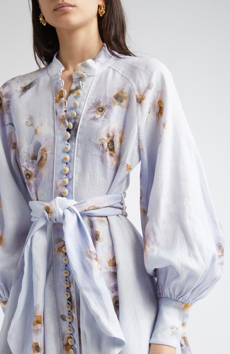 Zimmermann Hypnotic Long Sleeve Belted Linen Minidress, Alternate, color, Lilac Poppy