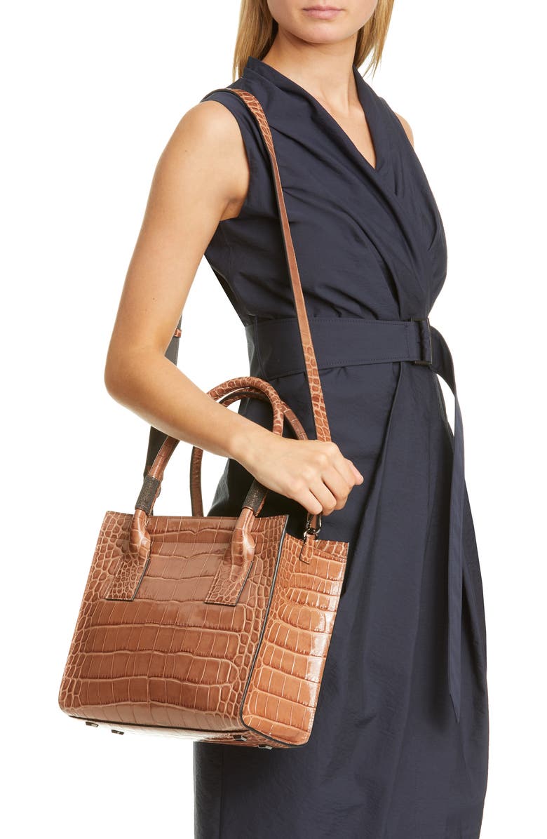 Brunello Cucinelli Monili Trim Croc Embossed Leather Tote, Alternate, color,