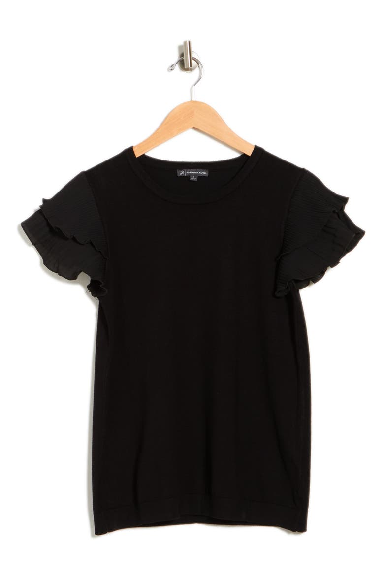 Crewneck Tiered Ruffle Sleeve Top, Alternate, color, BLACK
