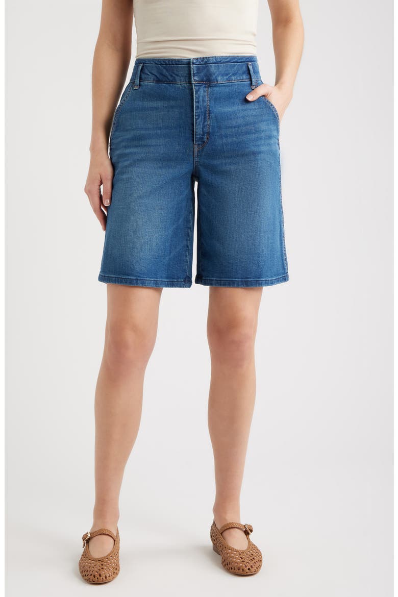 High Waist Relaxed Denim Shorts, Main, color, BLUE