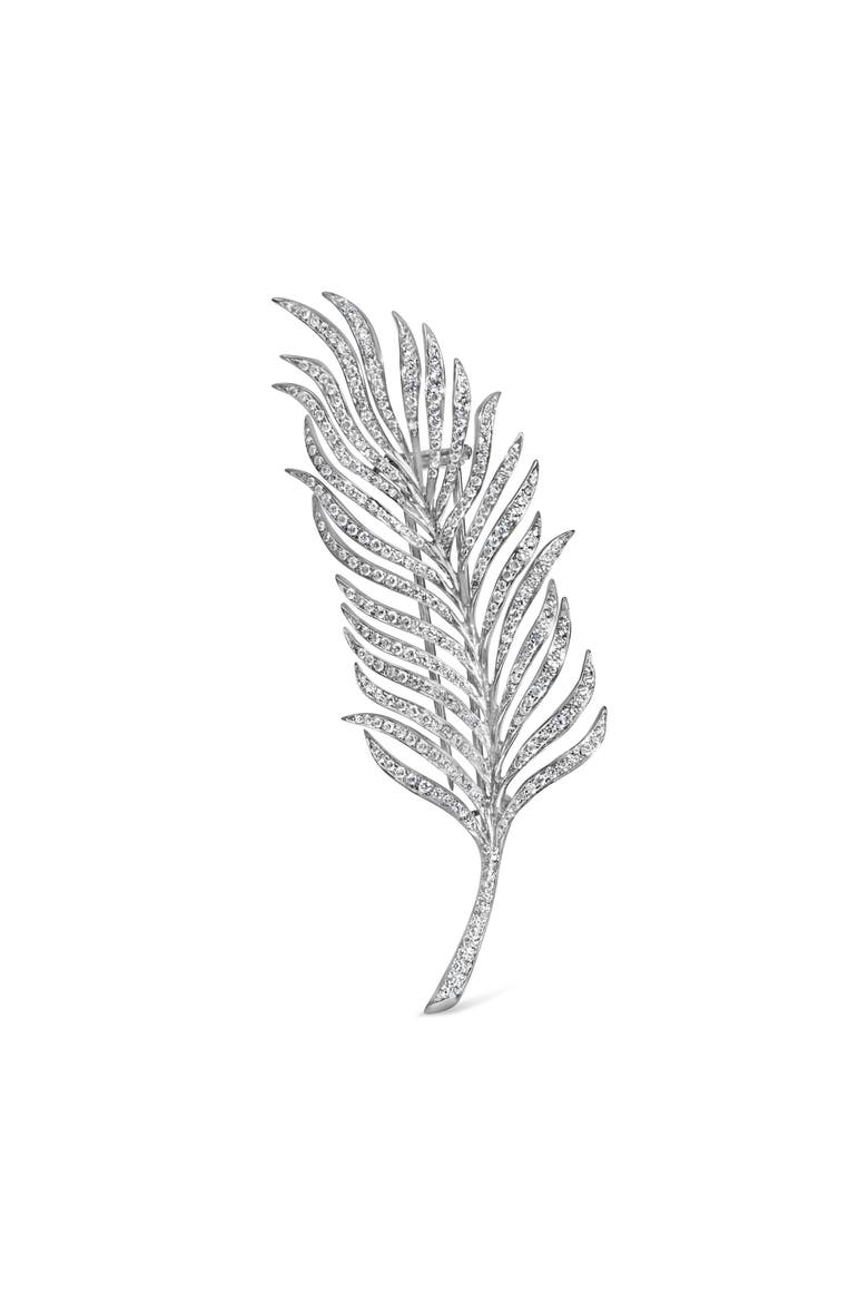 18K White Gold 2 7/8 Cttw Diamond Feather Brooch Pin, Main, color, White