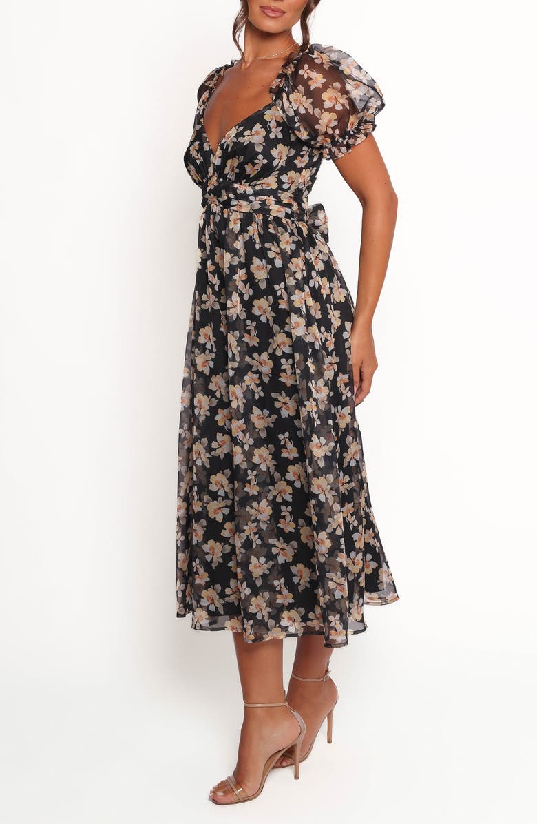 Petal & Pup Farryn Floral Puff Sleeve Dress, Alternate, color, Black Beige Floral