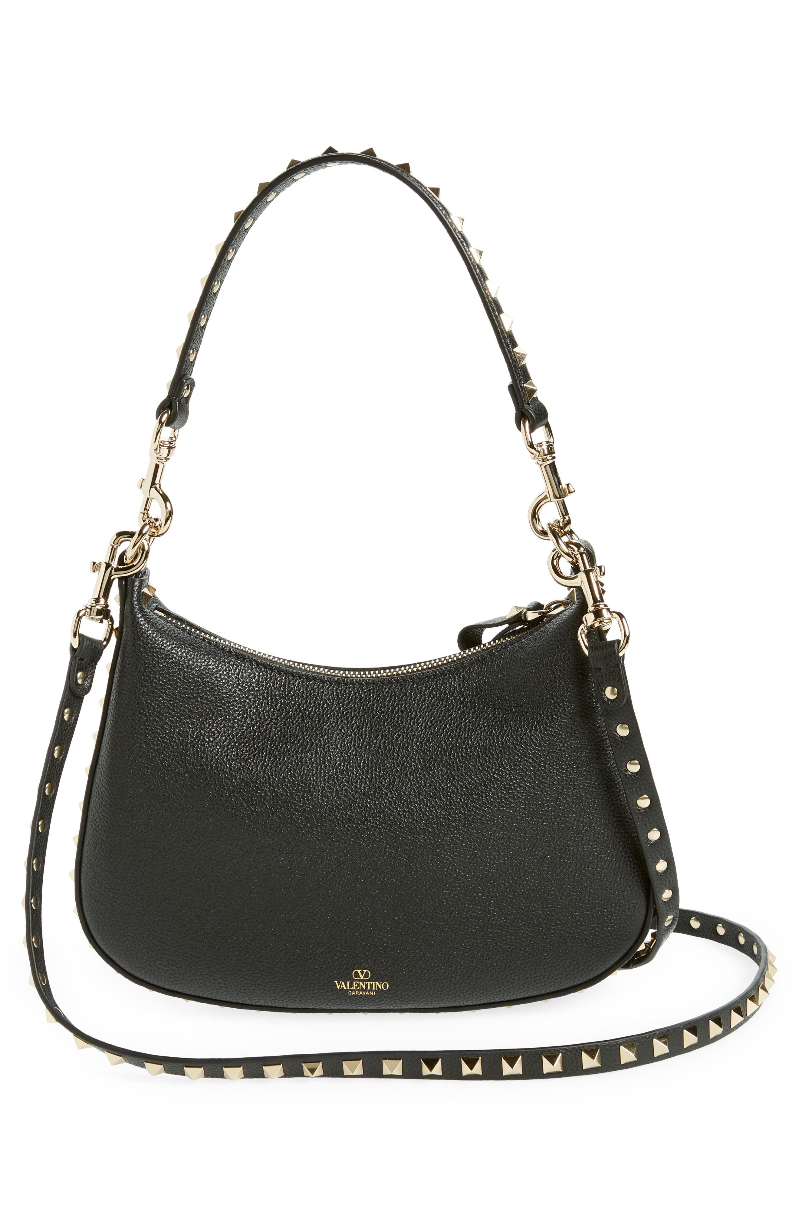 Valentino Garavani Small Rockstud Leather Hobo Bag, Alternate, color, 
