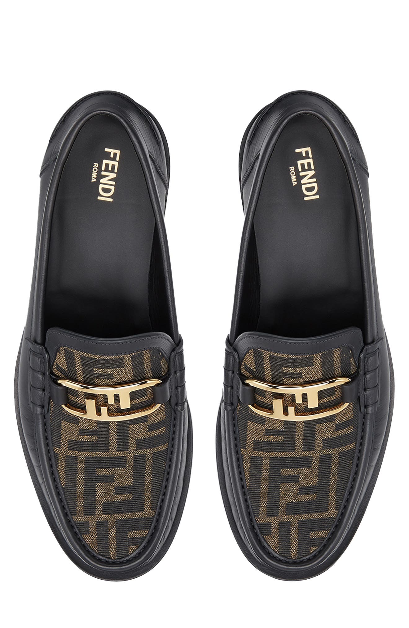 Fendi O'Lock FF Jacquard Vamp Loafer, Alternate, color, Black/ Brown
