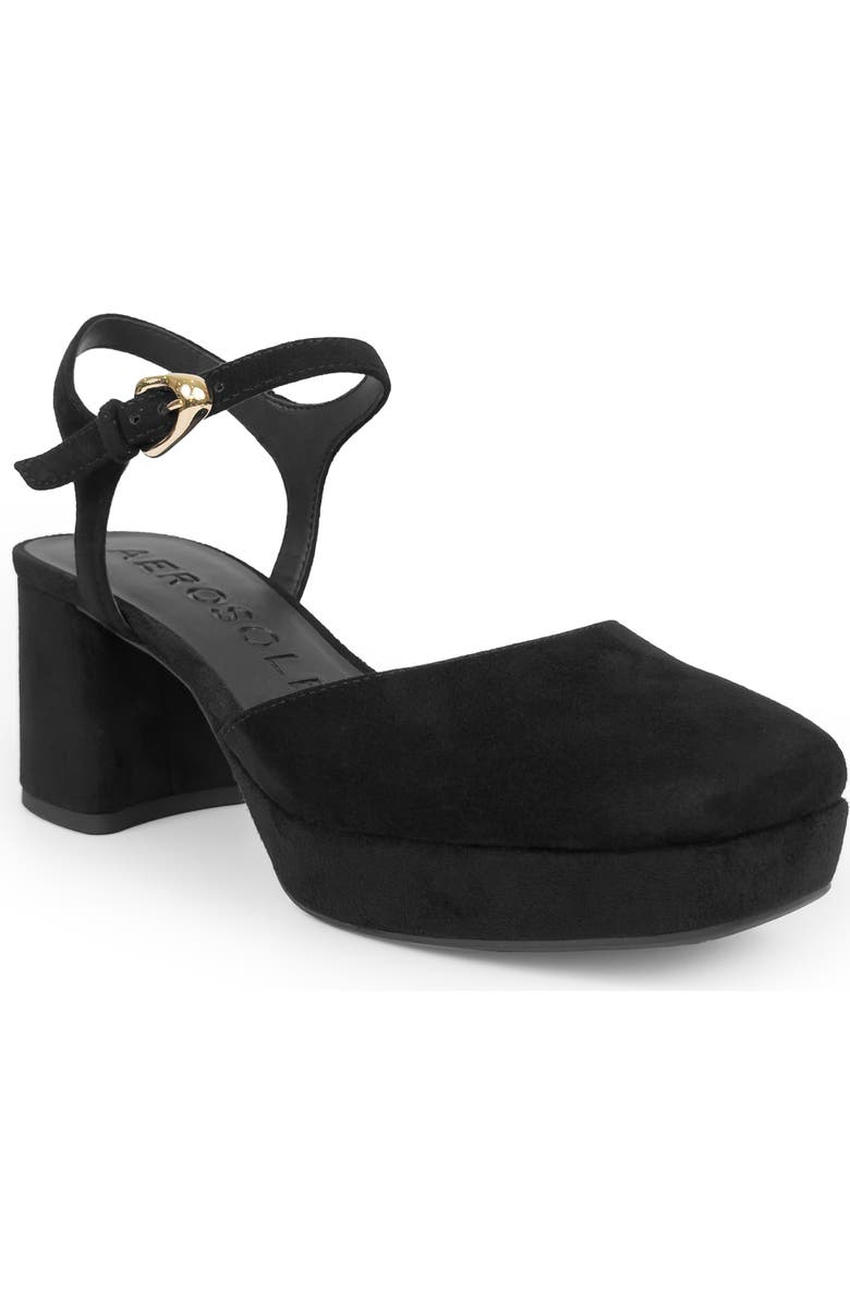 Aerosoles Soir Ankle Strap Platform Pump, Main, color, Black Suede