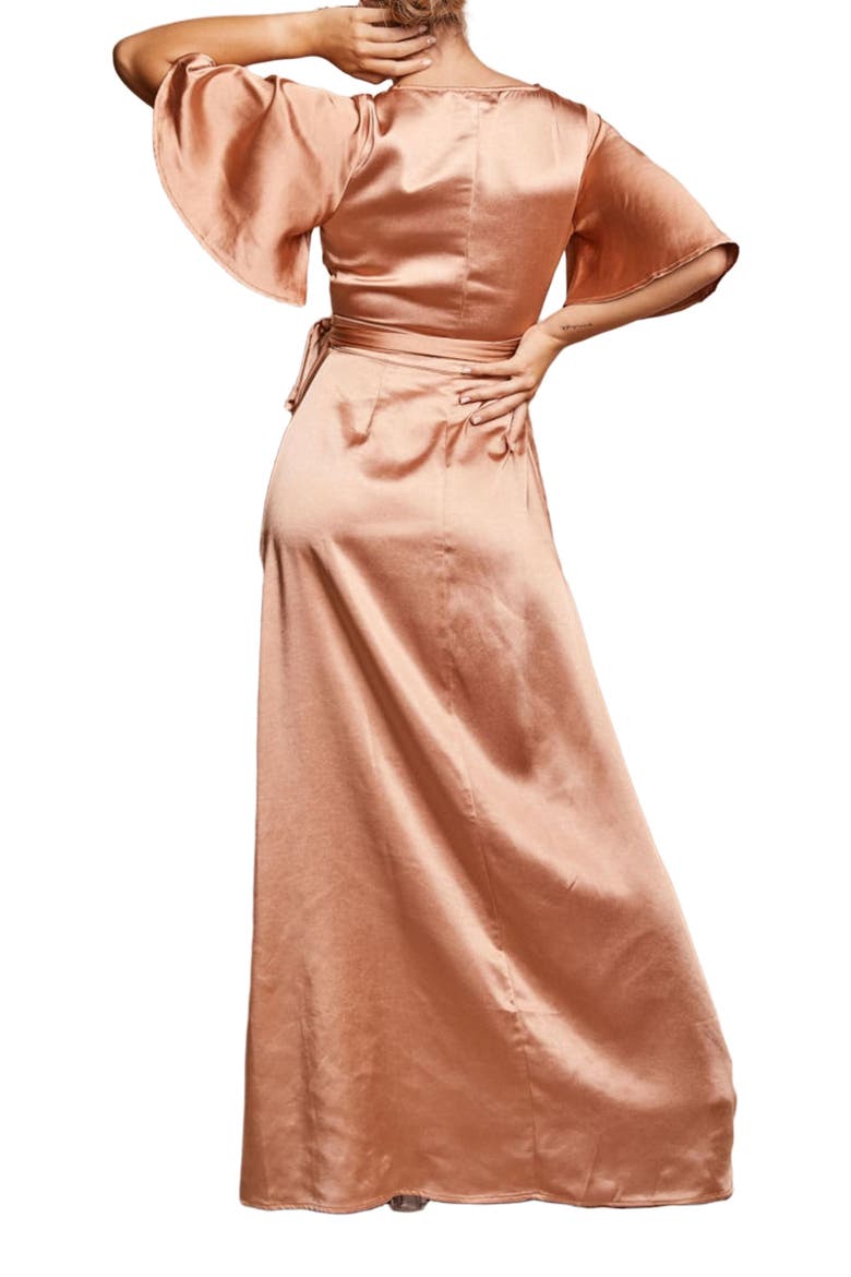 Wrap Tie Satin Bridesmaid Dress, Alternate, color, Burnt Peach
