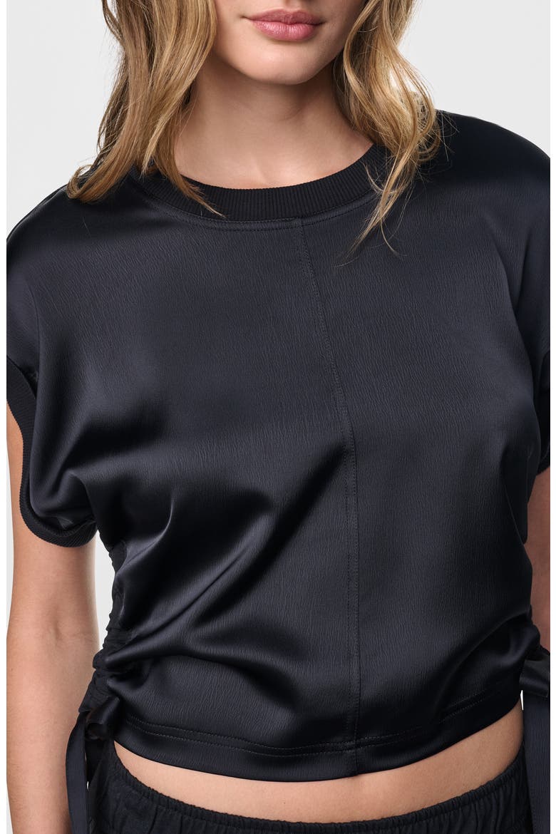 Ruched Side Satin Top, Alternate, color, BLACK