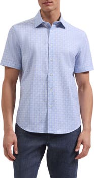 Bugatchi Miles OoohCotton® Check Print Short Sleeve Button-Up Shirt