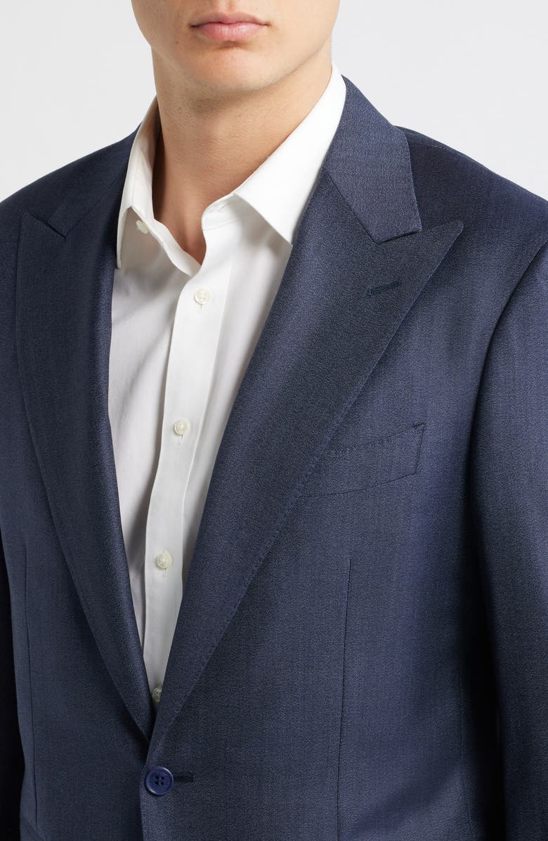Canali Capri Trim Fit Navy Wool & Cashmere Peak Lapel Suit, Alternate, color, Navy